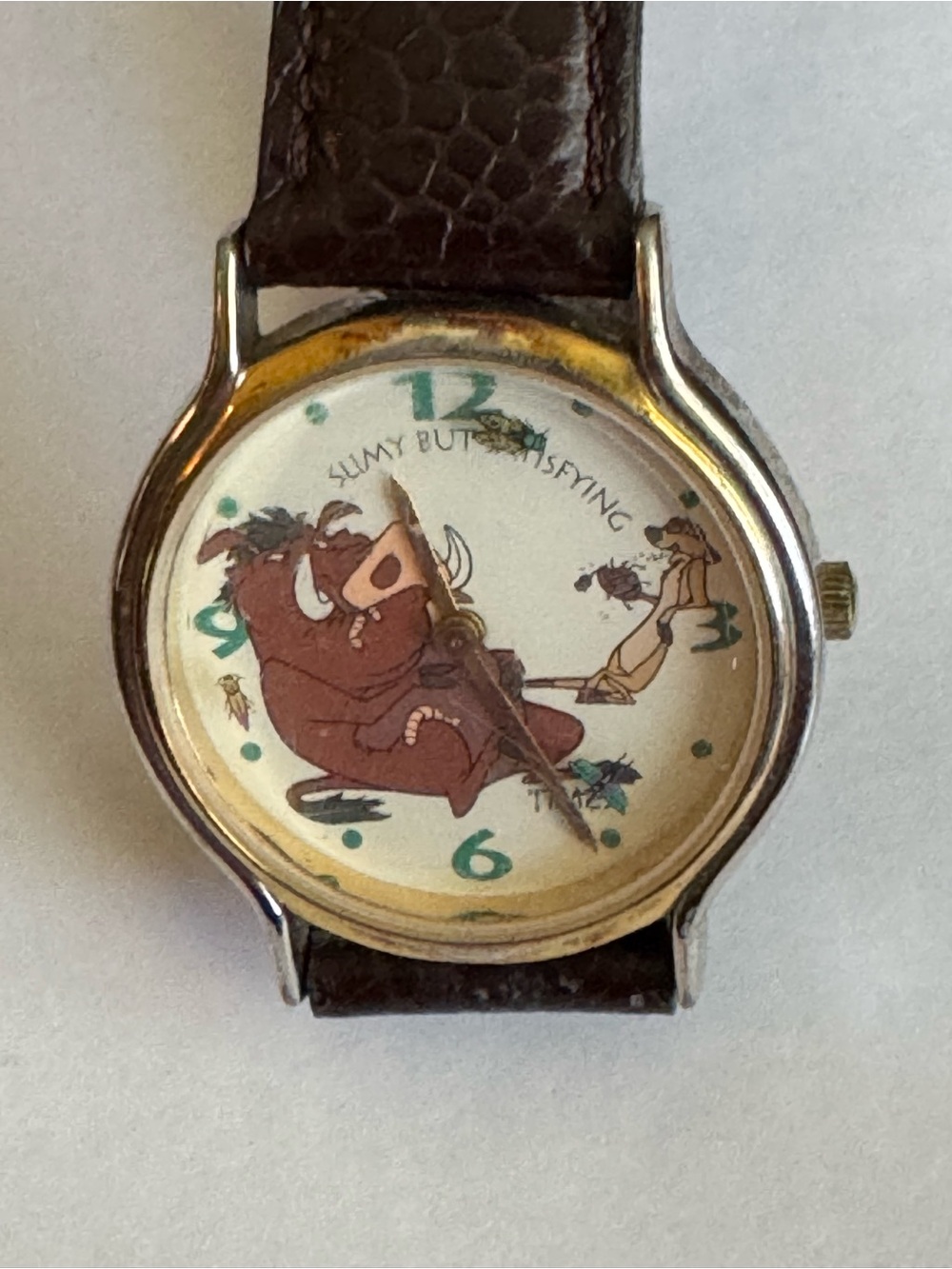 Vintage Pumbaa Character Watch with Brown Leather Strap